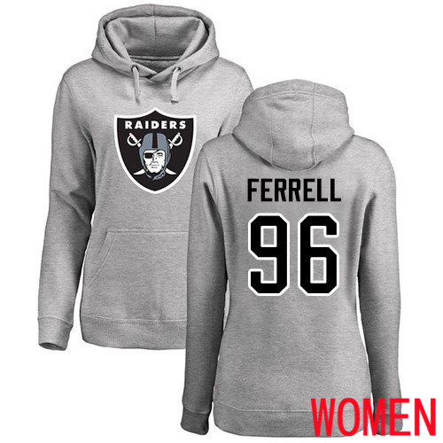 Oakland Raiders Ash Women Clelin Ferrell Name and Number Logo NFL Football #96 Pullover Hoodie Sweatshirts